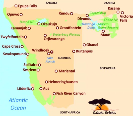 Kaart van Namibië